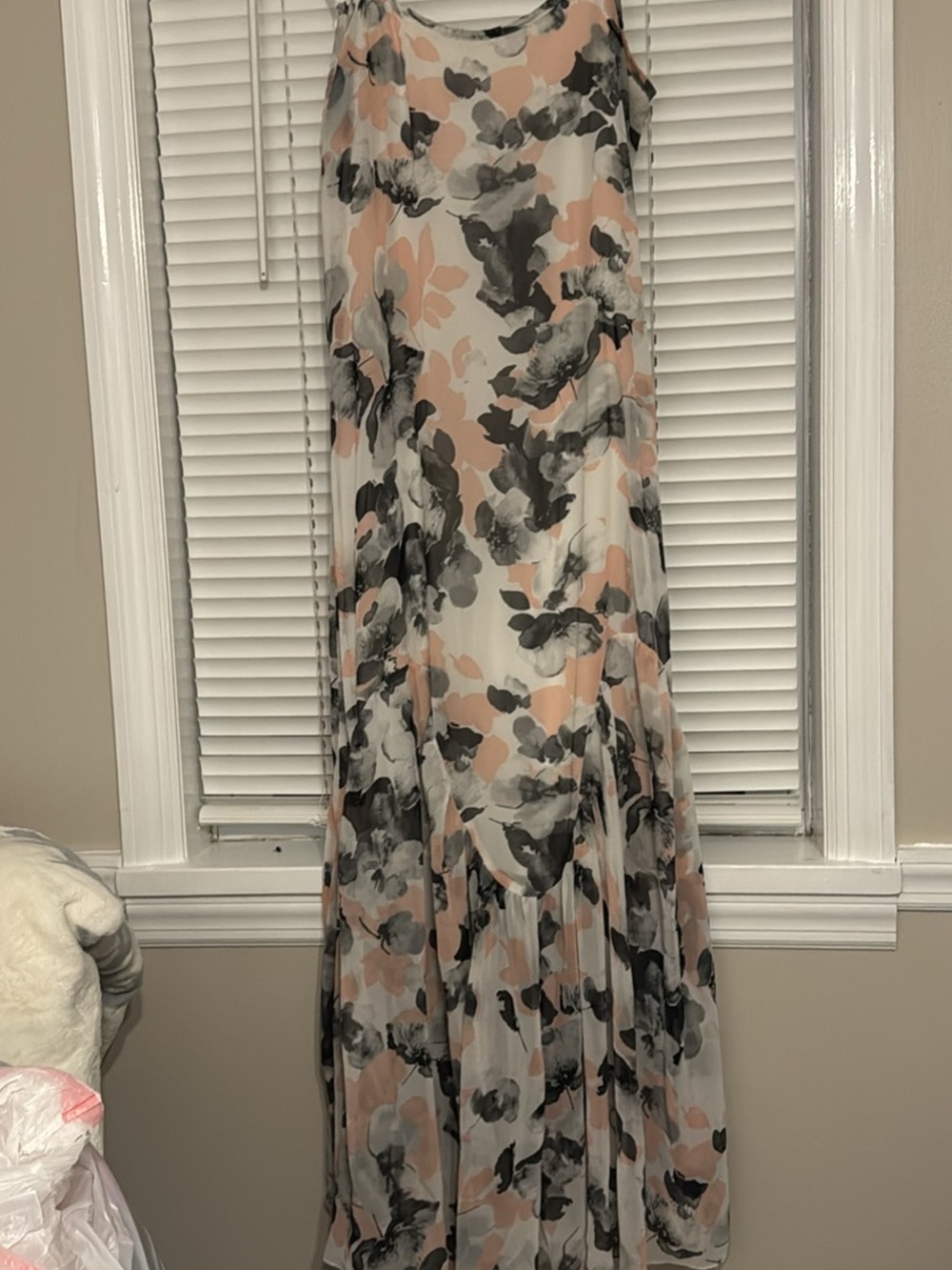 Sleeveless Floral Maxi Dress in Blush and Gray